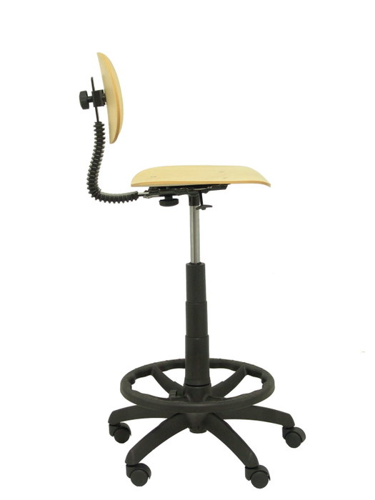 Taburete Tus con mecanismo Contacto lama de Madera. Equipado con Base poliamida negra, Sin brazos y Ruedas de parqué