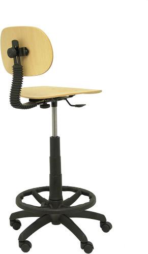 Piqueras y Crespo Taburete de Trabajo T32, Giratorio y Regulable en Altura, Ergonómico con Asiento y Respaldo de Madera Haya