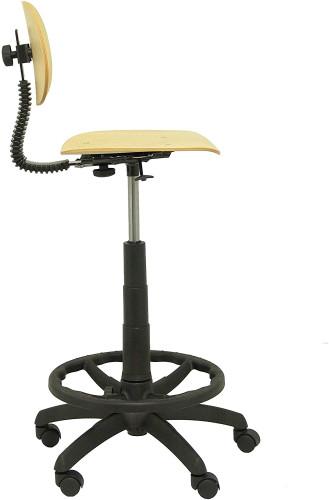 Piqueras y Crespo Taburete de Trabajo T32, Giratorio y Regulable en Altura, Ergonómico con Asiento y Respaldo de Madera Haya