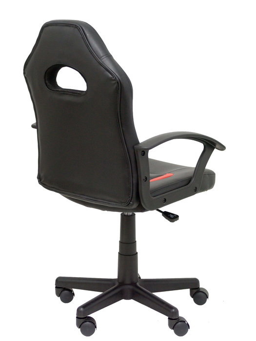 Silla gaming Mohedas con mecanismo Giratorio tapizada con Similpiel color Negro. Equipada con Base poliamida negra, Brazos fijos y Ruedas de nailon 50 mm