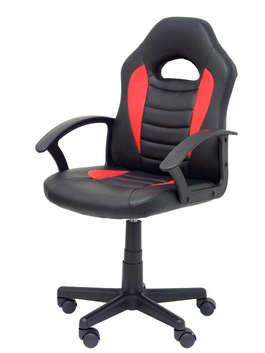 Silla gaming Mohedas con mecanismo Giratorio tapizada con Similpiel color Negro. Equipada con Base poliamida negra, Brazos fijos y Ruedas de nailon 50 mm