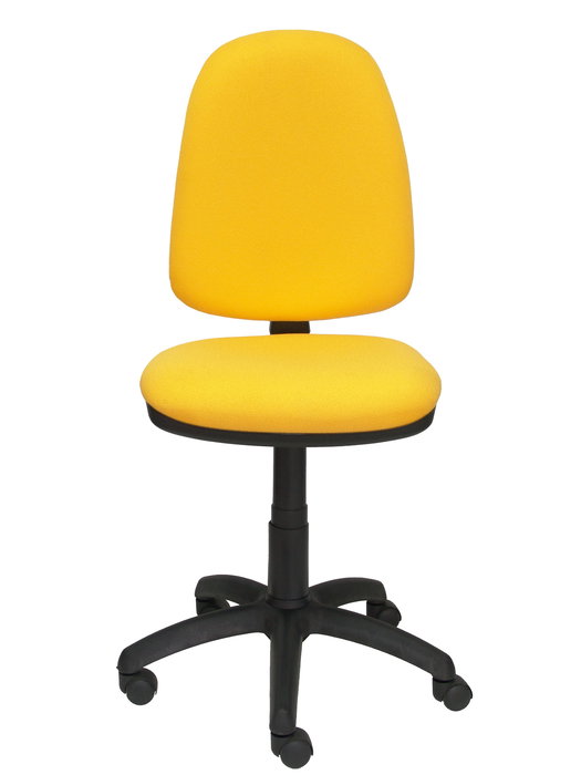 Silla de oficina Aýna con mecanismo Contacto permanente básico tapizada con Tela color Amarillo. Equipada con Base poliamida negra, Sin brazos y Ruedas de nailon 50 mm