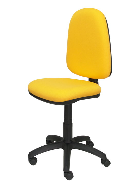 Silla de oficina Aýna con mecanismo Contacto permanente básico tapizada con Tela color Amarillo. Equipada con Base poliamida negra, Sin brazos y Ruedas de nailon 50 mm