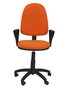 Silla de oficina Aýna con mecanismo Contacto permanente básico tapizada con Tela color Naranja. Equipada con Base poliamida negra, Brazos fijos y Ruedas de nailon 50 mm