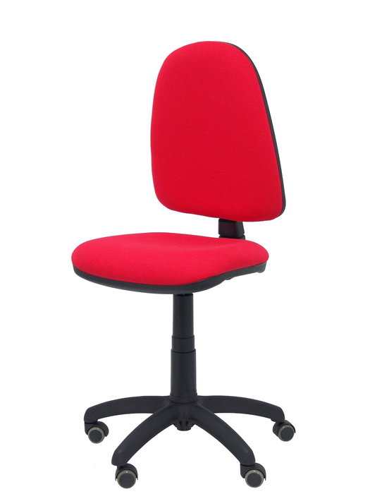Silla de oficina Aýna con mecanismo Contacto permanente básico tapizada con Tela color Rojo. Equipada con Base poliamida negra, Sin brazos y Ruedas de parqué