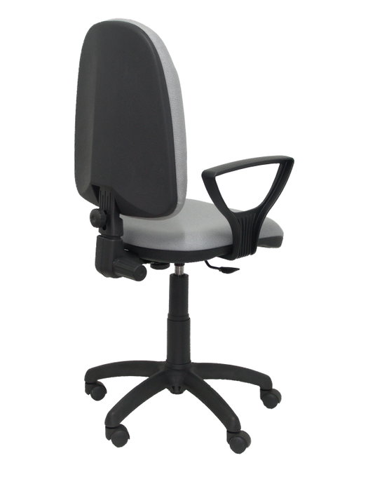 Silla de oficina Aýna con mecanismo Contacto permanente básico tapizada con Tela color Gris claro. Equipada con Base poliamida negra, Brazos fijos y Ruedas de nailon 50 mm