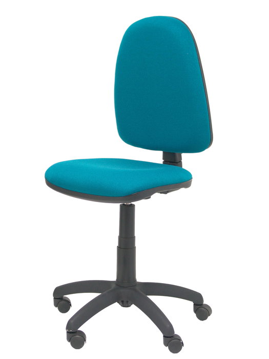 Silla de oficina Aýna con mecanismo Contacto permanente básico tapizada con Tela color Verde petróleo. Equipada con Base poliamida negra, Sin brazos y Ruedas de nailon 50 mm