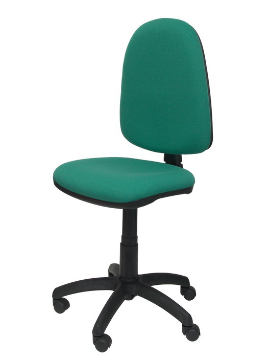 Silla de oficina Aýna con mecanismo Contacto permanente básico tapizada con Tela color Verde esmeralda. Equipada con Base poliamida negra, Sin brazos y Ruedas de nailon 50 mm