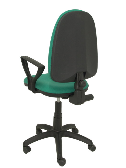 Silla de oficina Aýna con mecanismo Contacto permanente básico tapizada con Tela color Verde esmeralda. Equipada con Base poliamida negra, Brazos fijos y Ruedas de nailon 50 mm