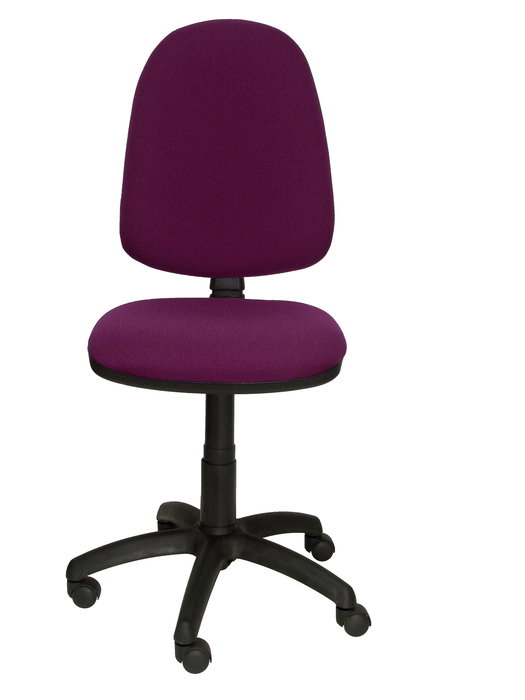 Silla de oficina Aýna con mecanismo Contacto permanente básico tapizada con Tela color Morado. Equipada con Base poliamida negra, Sin brazos y Ruedas de nailon 50 mm