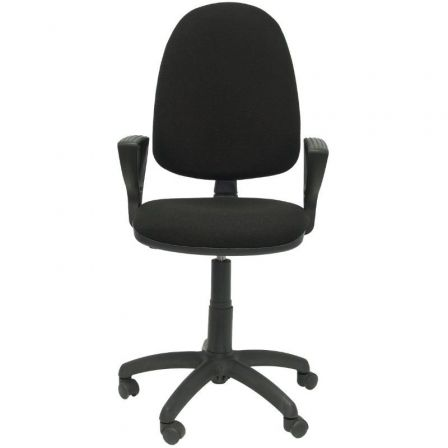 Silla de oficina Aýna con mecanismo Contacto permanente básico tapizada con Tela color Negro. Equipada con Base poliamida negra, Brazos fijos y Ruedas de nailon 50 mm