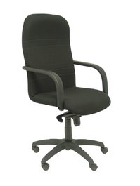 Sillón Letur con mecanismo Basculante avanzado tapizada con Tela color Negro. Equipado con Base poliamida negra, Brazos fijos y Ruedas de nailon 50 mm