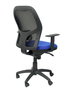 Silla de oficina Jorquera con mecanismo Sincro tapizada con Tela color Azul y malla color Negro. Equipada con lumbar 1D, Brazos 1D y Ruedas de nailon 50 mm