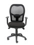 Silla de oficina Jorquera con mecanismo Sincro tapizada con Tela color Negro. Equipada con lumbar 1D, Brazos 1D y Ruedas de nailon 50 mm