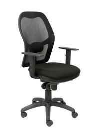 Silla de oficina Jorquera con mecanismo Sincro tapizada con Tela color Negro. Equipada con lumbar 1D, Brazos 1D y Ruedas de nailon 50 mm