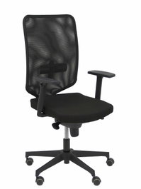 Silla de oficina Ossa con mecanismo Sincro tapizada con Tela color Negro. Equipada con lumbar 1D, Brazos 1D y Ruedas de parqué