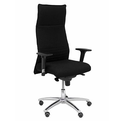 Sillón Albacete con mecanismo Sincro tapizada con Tela color Negro. Equipado con Base aluminio, Brazos 1D y Ruedas de parqué Sillón Albacete con mecanismo Sincro tapizada con Tela color Negro. Equipado con Base aluminio, Brazos 1D y Ruedas de parqué