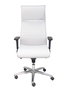 Sillón Albacete con mecanismo Sincro tapizada con Similpiel color Gris claro. Equipado con Base aluminio, Brazos 1D y Ruedas de parqué