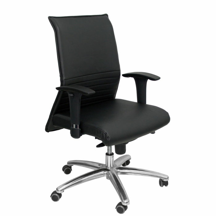 PIQUERAS Y CRESPO Silla Albacete Confidente Piel Negro con Mecanismo Sincro y Base de Aluminio