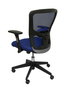 Silla de oficina Pozuelo con mecanismo Sincro tapizada con Tela color Azul. Equipada con lumbar 2D, Brazos 2D y Ruedas de parqué
