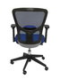 Silla de oficina Pozuelo con mecanismo Sincro tapizada con Tela color Azul. Equipada con lumbar 2D, Brazos 2D y Ruedas de parqué