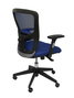 Silla de oficina Pozuelo con mecanismo Sincro tapizada con Tela color Azul. Equipada con lumbar 2D, Brazos 2D y Ruedas de parqué