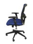 Silla de oficina Pozuelo con mecanismo Sincro tapizada con Tela color Azul. Equipada con lumbar 2D, Brazos 2D y Ruedas de parqué
