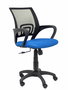 Silla de oficina Vianos con mecanismo Basculante tapizada con Tela color Azul y malla color Negro. Equipada con lumbar Fijo, Brazos fijos y Ruedas de nailon 50 mm