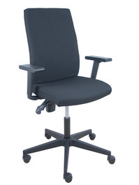 Silla de oficina I-Line con mecanismo Contacto permanente de doble maneta tapizada con Tela color Negro. Equipada con Base poliamida negra, Brazos 1D y Ruedas autofrenantes
