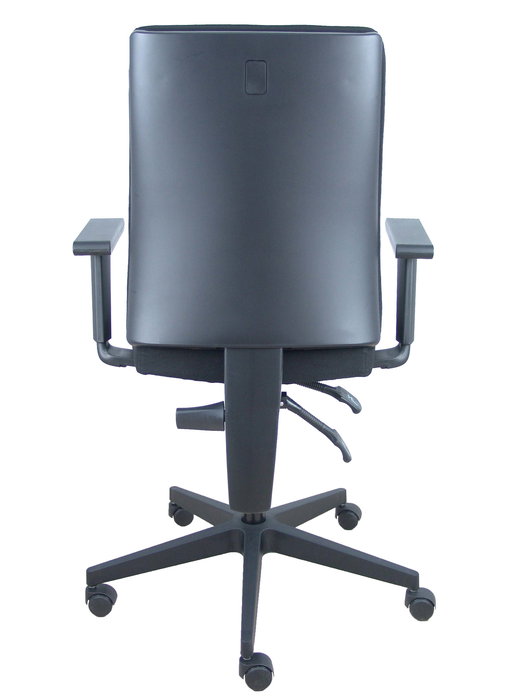 Silla de oficina I-Line con mecanismo Contacto permanente de doble maneta tapizada con Tela color Negro. Equipada con Base poliamida negra, Brazos 1D y Ruedas autofrenantes