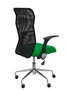 Silla de oficina Minaya con mecanismo Basculante tapizada con Tela color Verde y malla color Negro. Equipada con Base cromada, Brazos abatibles y Ruedas de nailon 50 mm