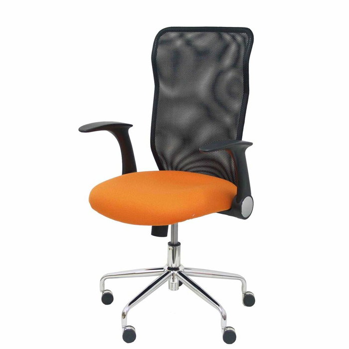 PIQUERAS Y CRESPO Silla Minaya con brazos abatibles, asiento naranja y respaldo de malla negro