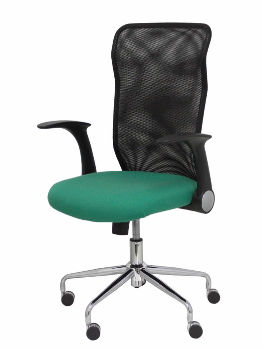 PIQUERAS Y CRESPO Silla Minaya con mecanismo basculante, brazos abatibles, respaldo de malla negro y asiento verde esmeralda