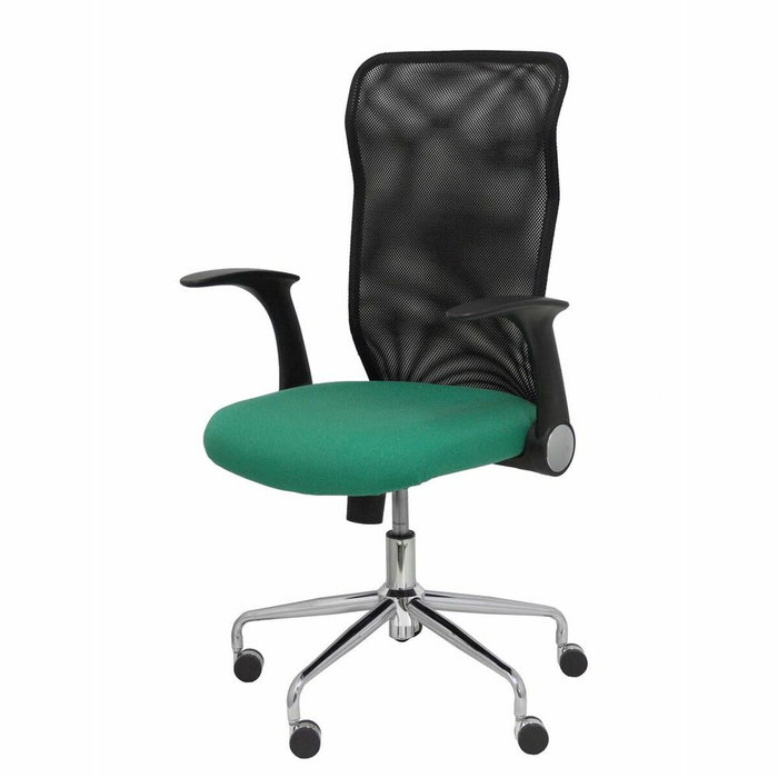 PIQUERAS Y CRESPO Silla Minaya con mecanismo basculante, brazos abatibles, respaldo de malla negro y asiento verde esmeralda