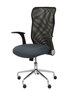 Silla de oficina Minaya con mecanismo Basculante tapizada con Tela color Gris oscuro y malla color Negro. Equipada con Base cromada, Brazos abatibles y Ruedas de nailon 50 mm