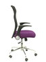 Silla de oficina Minaya con mecanismo Basculante tapizada con Tela color Morado y malla color Negro. Equipada con Base cromada, Brazos abatibles y Ruedas de nailon 50 mm