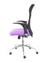 Silla de oficina Minaya con mecanismo Basculante tapizada con Tela color Lila y malla color Negro. Equipada con Base cromada, Brazos abatibles y Ruedas de nailon 50 mm