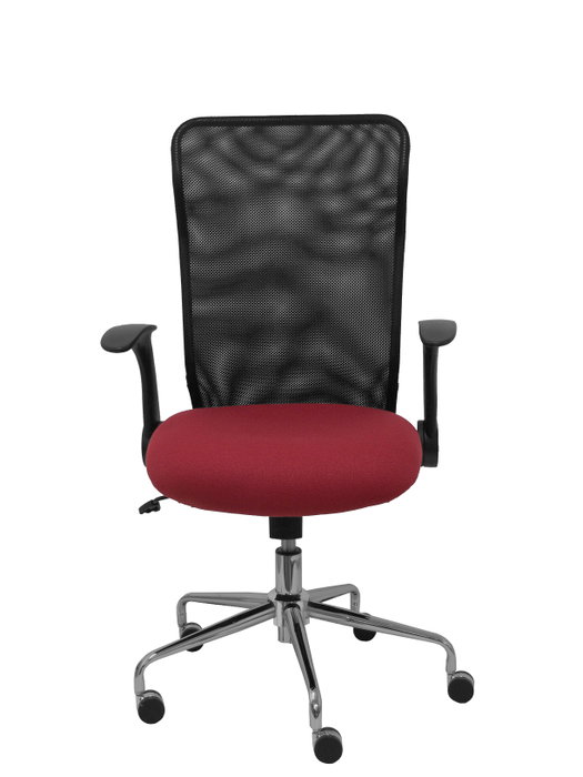 PIQUERAS Y CRESPO Silla Minaya con mecanismo basculante, brazos abatibles, respaldo de malla negro y asiento granate