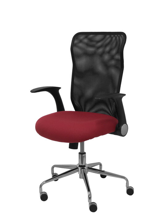 PIQUERAS Y CRESPO Silla Minaya con mecanismo basculante, brazos abatibles, respaldo de malla negro y asiento granate