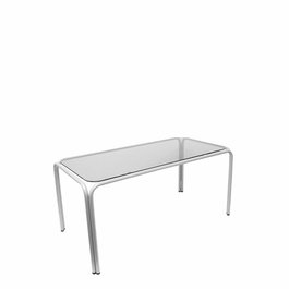 PIQUERAS Y CRESPO Modelo Vega - Mesa de recepción rectangular con estructura plata y cristal fumé