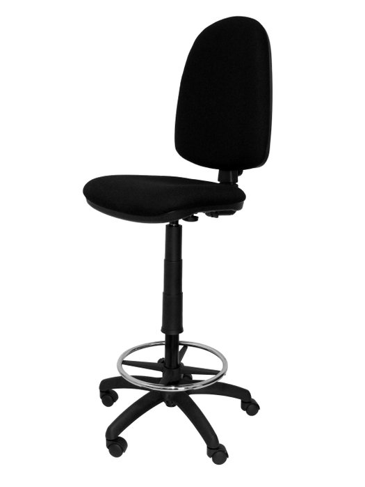 Taburete Aýna con mecanismo Contacto permanente básico tapizada con Tela color Negro. Equipado con Base poliamida negra, Sin brazos y Ruedas de nailon 50 mm