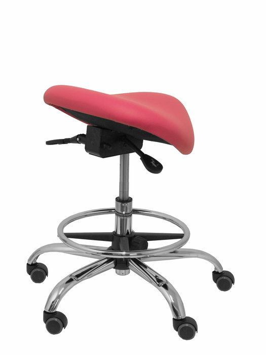 Piqueras y Crespo Taburete Clínico Giratorio y Ergonómico, Regulable en Altura con Asiento Anatómico Similpiel Rosa, Aro Reposapiés Cromado - Fabricación Española