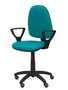 Silla de oficina Aýna con mecanismo Contacto permanente básico tapizada con Tela color Turquesa. Equipada con Base poliamida negra, Brazos fijos y Ruedas de parqué