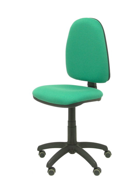 Silla de oficina Aýna con mecanismo Contacto permanente básico tapizada con Tela color Verde esmeralda. Equipada con Base poliamida negra, Sin brazos y Ruedas de parqué