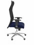 Sillón Albacete con mecanismo Sincro tapizada con Tela color Azul marino y malla color Negro. Equipado con Base aluminio, Brazos 1D y Ruedas de parqué