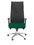 Sillón Albacete con mecanismo Sincro tapizada con Tela color Verde esmeralda y malla color Negro. Equipado con Base aluminio, Brazos 1D y Ruedas de parqué