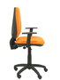 Silla de oficina Elche con mecanismo Contacto permanente básico tapizada con Tela color Naranja. Equipada con Base poliamida negra, Brazos 1D y Ruedas de nailon 50 mm