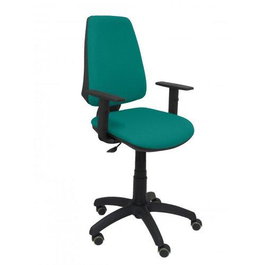 Silla de oficina Elche con mecanismo Contacto permanente básico tapizada con Tela color Turquesa. Equipada con Base poliamida negra, Brazos 1D y Ruedas de parqué
