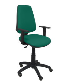 Silla de oficina Elche con mecanismo Contacto permanente básico tapizada con Tela color Verde esmeralda. Equipada con Base poliamida negra, Brazos 1D y Ruedas de parqué