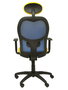 Silla de oficina Jorquera con mecanismo Sincro tapizada con Tela color Amarillo y malla color Azul. Equipada con lumbar 1D, Brazos 1D, Cabecero Fijo y Ruedas de nailon 50 mm